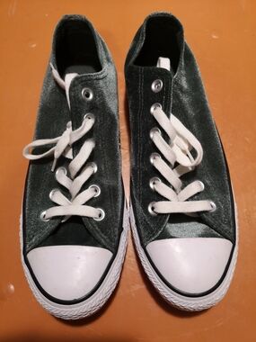 Converse Dark Green Velvet Lace-Up Sneakers with White Toe Cap